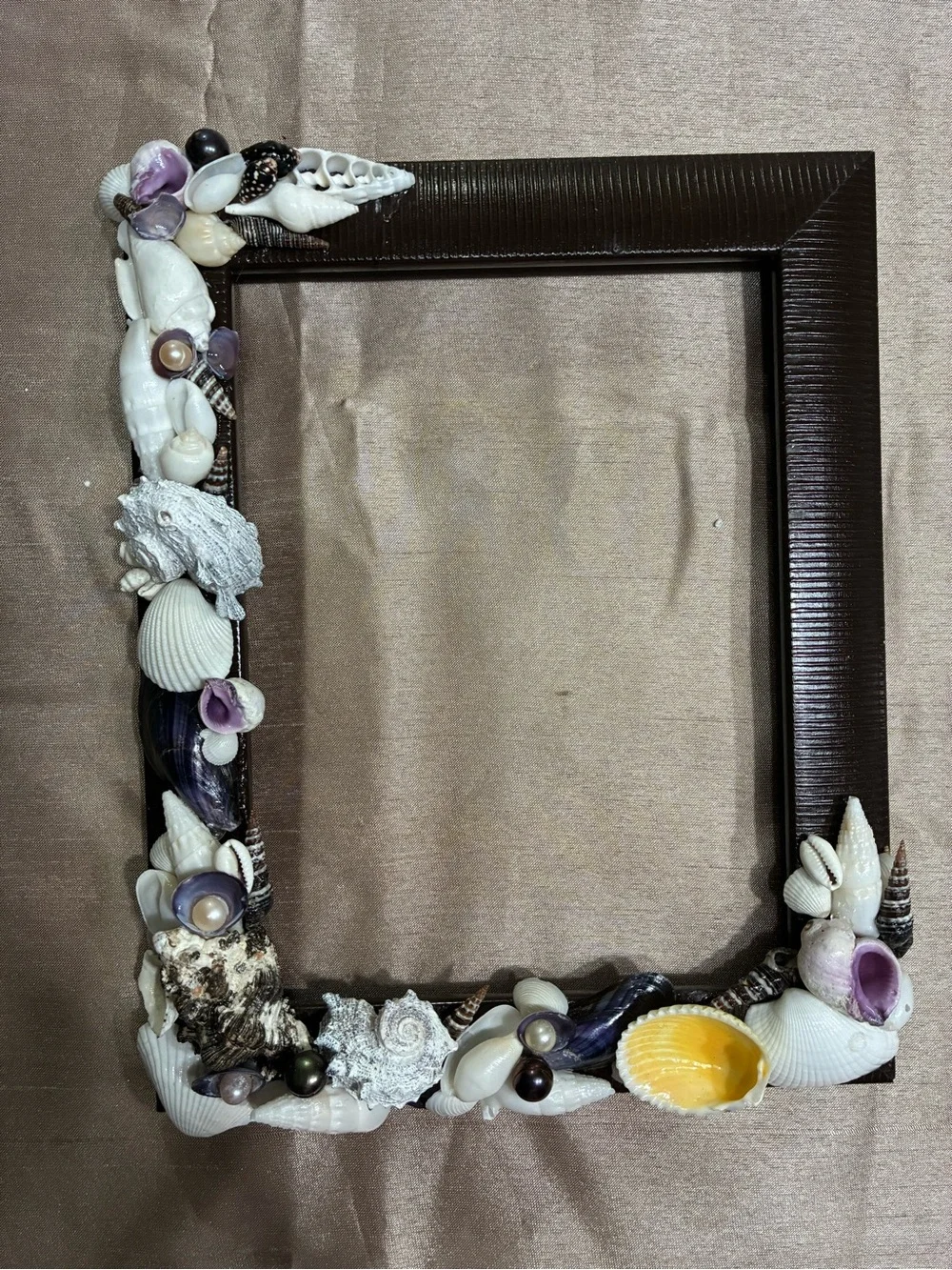 Unique Handmade Seashell Decorative Photo Frame - Brown with Beautiful Accents